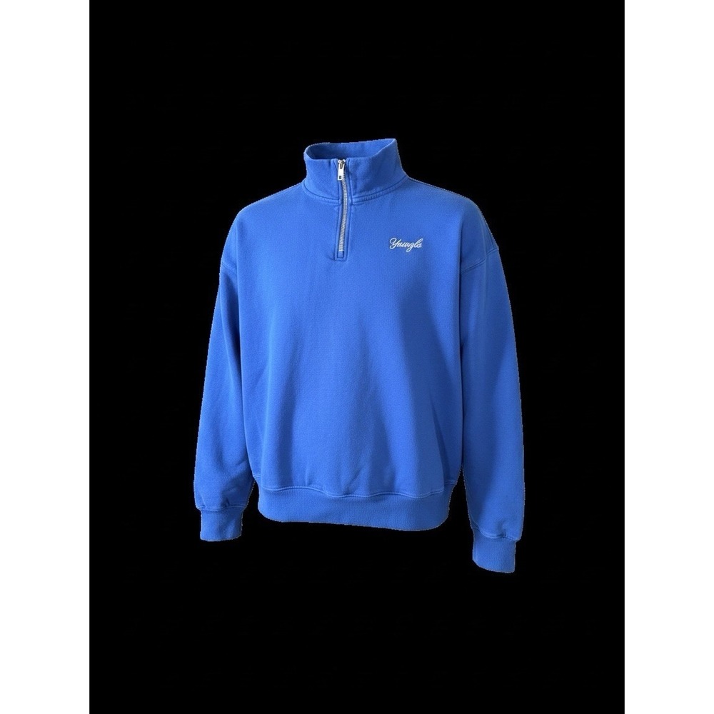 YoungLA Blue Quarter-Zip Men's Pullover Sweatshirt Medium Gym Streetwear 558